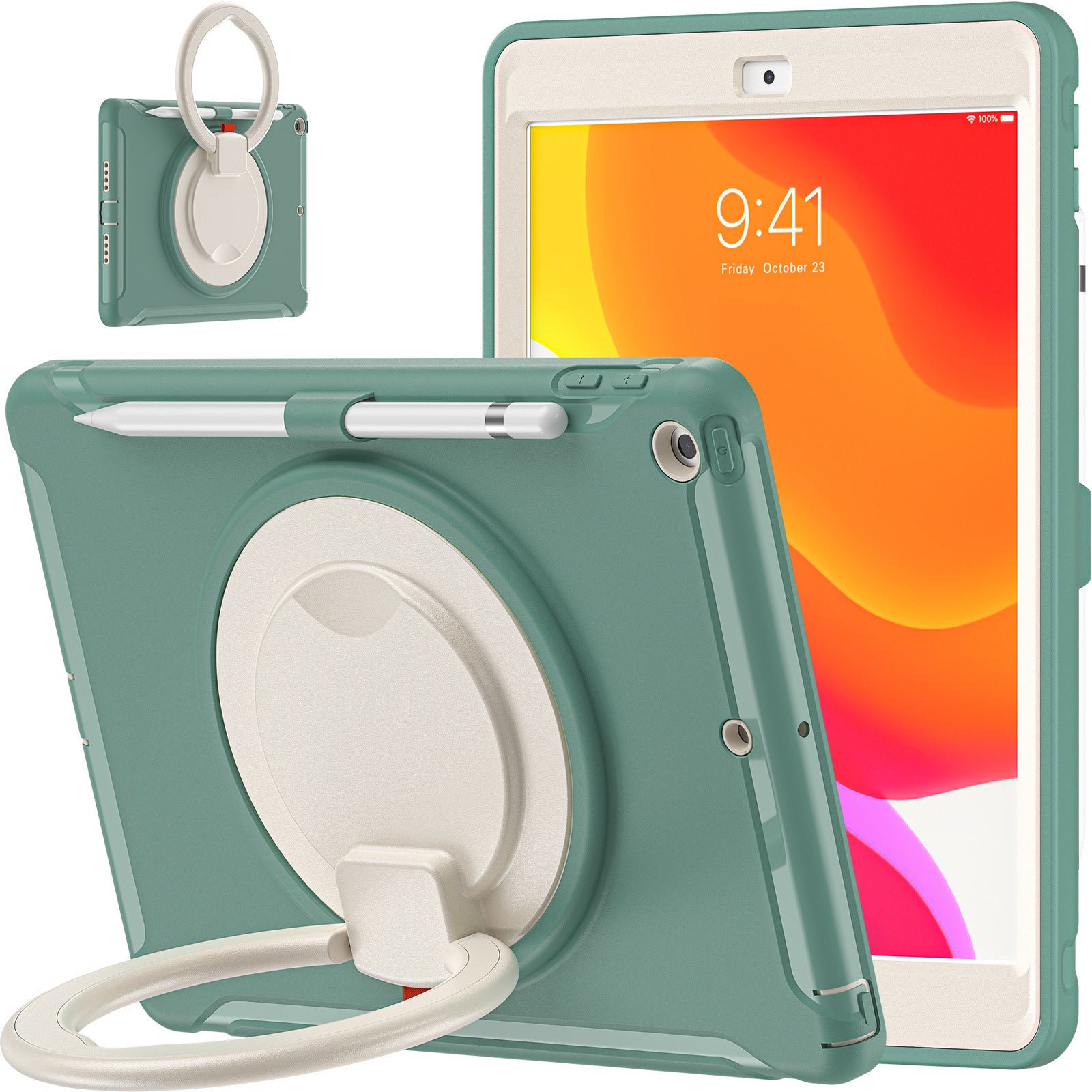 Applicable iPad 10.2 Apple tablet protective case with pen Sleeve 360 degrees handheld rotating bracket three-proof protective case