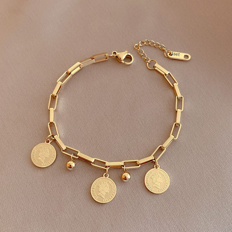 Trendy titanium steel hip hop cool round bracelet Korean style Internet celebrity ins cold style student girlfriends bracelet wholesale