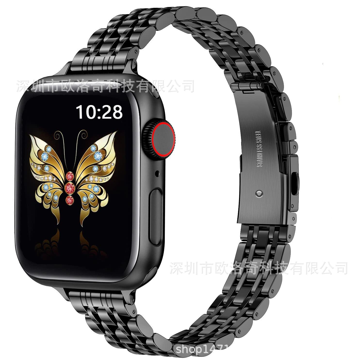 Suitable for Apple Watch9 smart strap Apple 8ultra small seven beads slingshot buckle steel strap metal strap