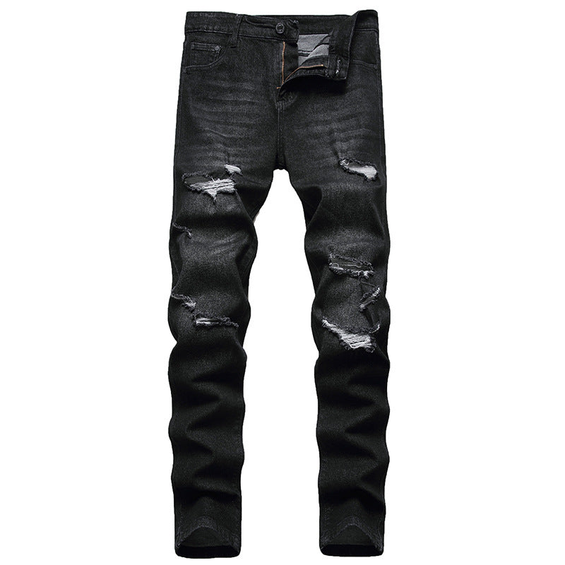 2021 new black jeans men's ripped slim stretch men's jeans Denim trousers cross-border supply jeans