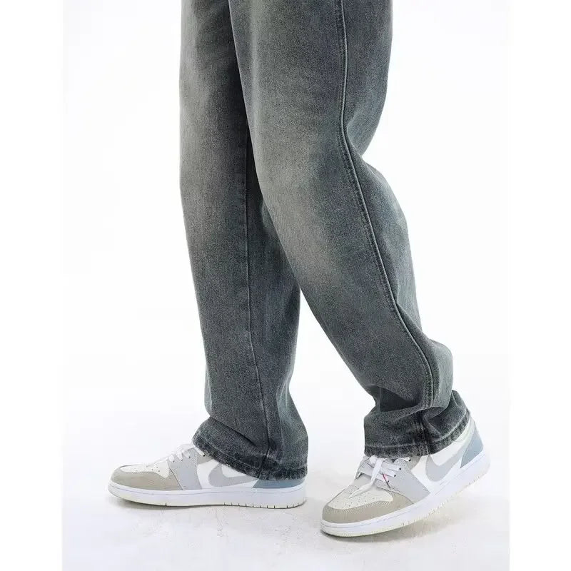 Jeans men's autumn gradient washed distressed bootcut pants high-grade Ruan handsome loose straight casual trousers