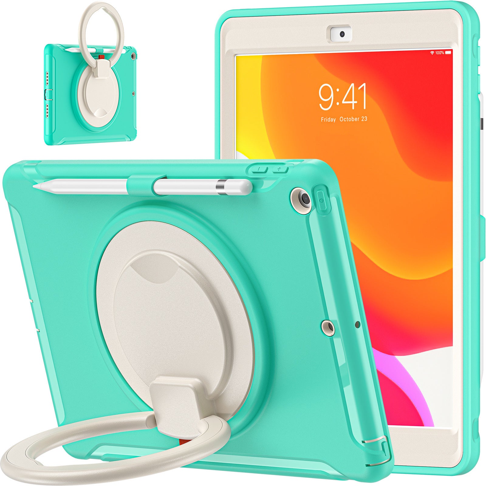 Applicable iPad 10.2 Apple tablet protective case with pen Sleeve 360 degrees handheld rotating bracket three-proof protective case
