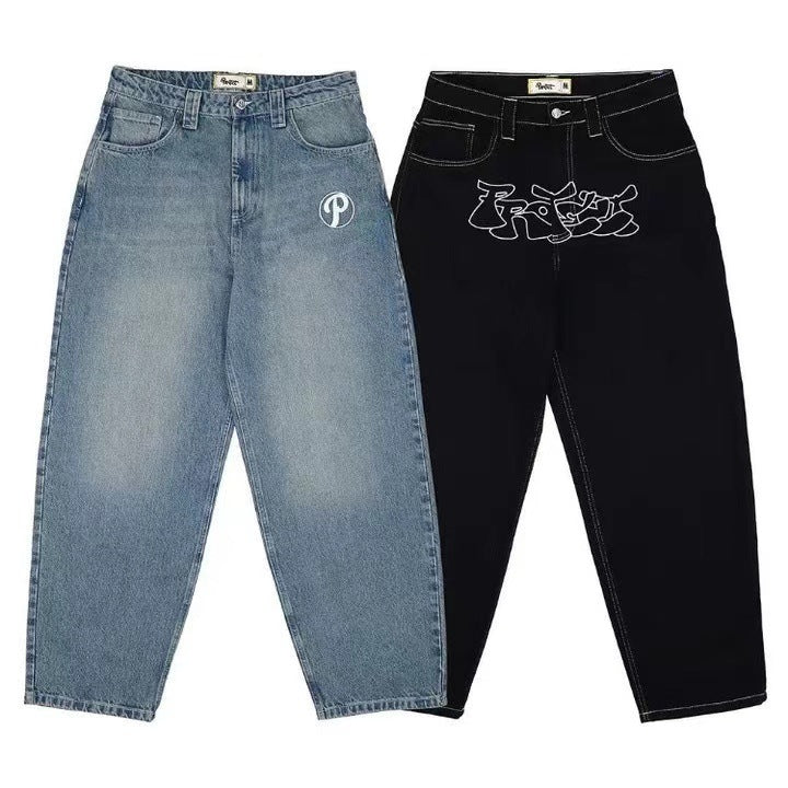 Cross-border e-commerce American street trousers Baggy casual jeans men's retro hip hop trendy high waist jeans