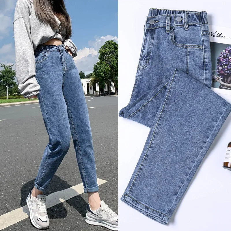 Spring pants jeans for moms women harem elastic waist daddy pants high waist radish stretch all-matching pencil pants trousers