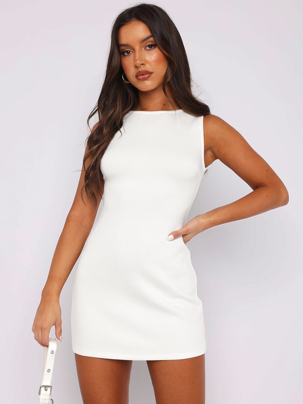 Cross-border solid color sleeveless waist-tight dress advanced sexy slimming hip-wrapped fashion short skirt Wish hot-selling item