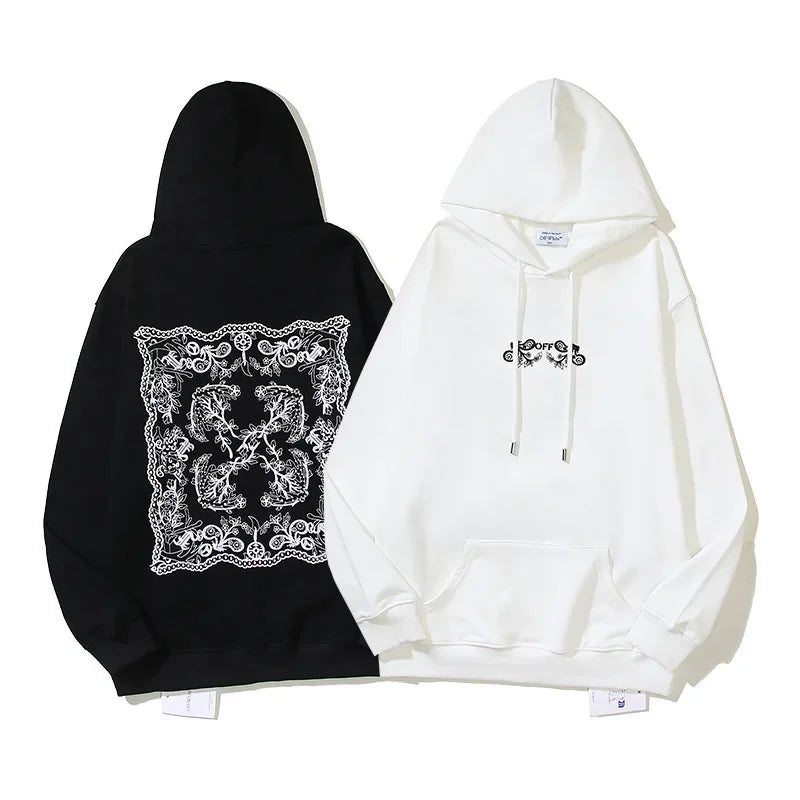 Cross-border OFF fashion brand white arrow oil painting pure cotton hooded sweater men's and women's loose leisure pullover hoodie autumn and winter