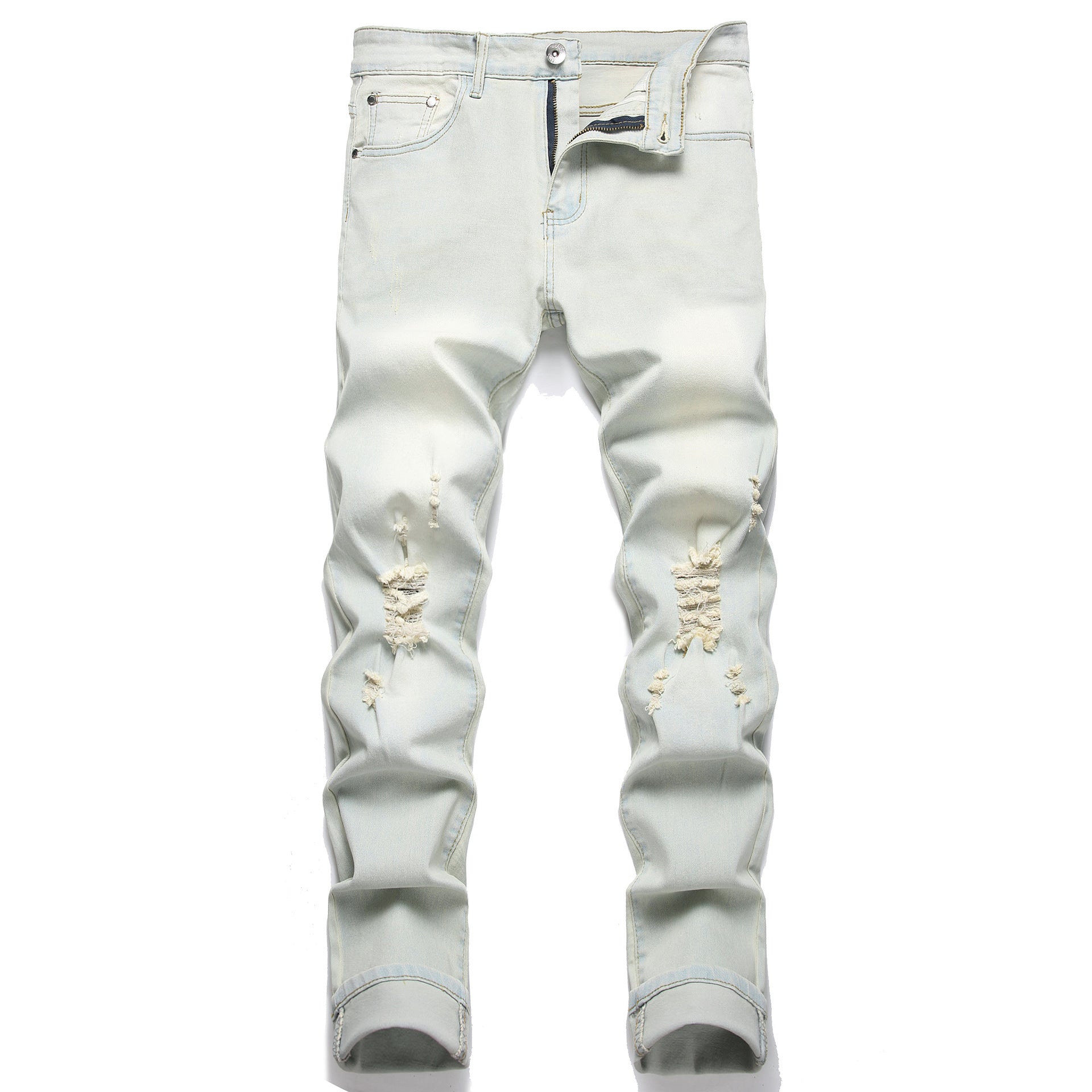Foreign trade men's jeans high elastic ripped slim jeans men AliExpress men's jeans