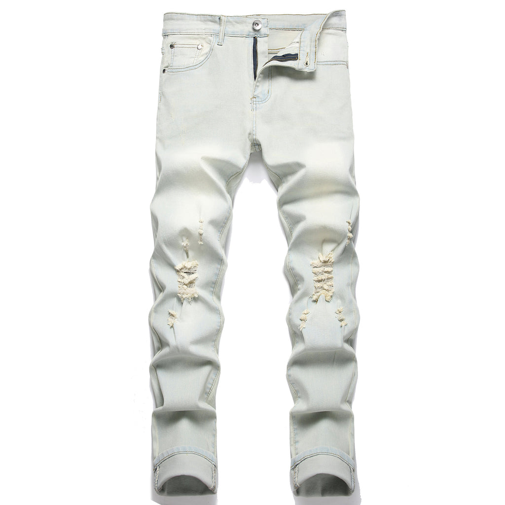 Foreign trade men's jeans high elastic ripped slim jeans men AliExpress men's jeans