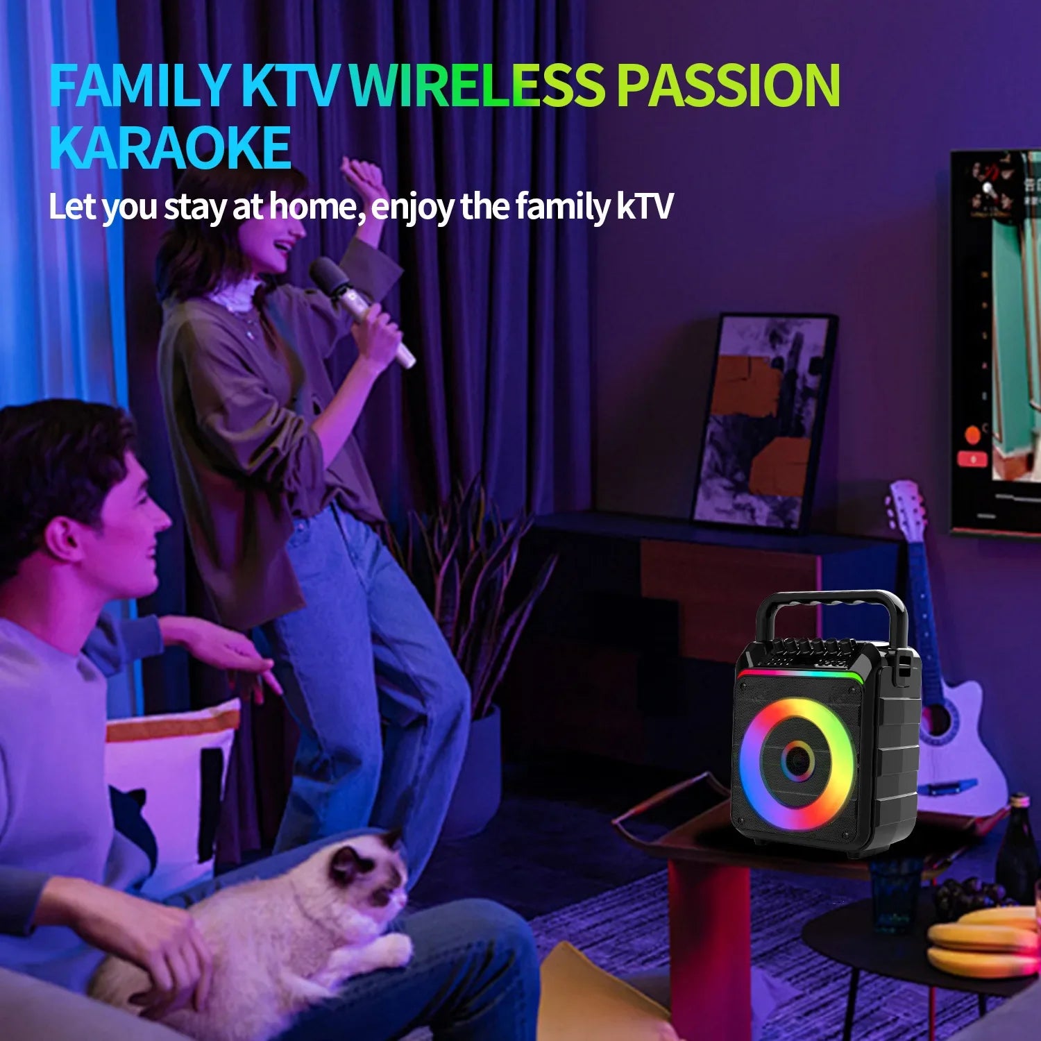 2024 new cross-border portable speaker outdoor KTV microphone Bluetooth integrated machine with dual wireless microphone