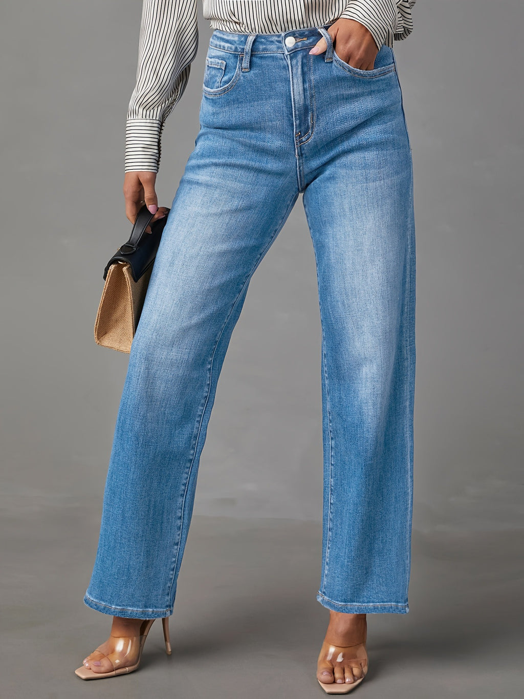 High Waist Jeans Light Blue High Waist Straight Leg Jeans