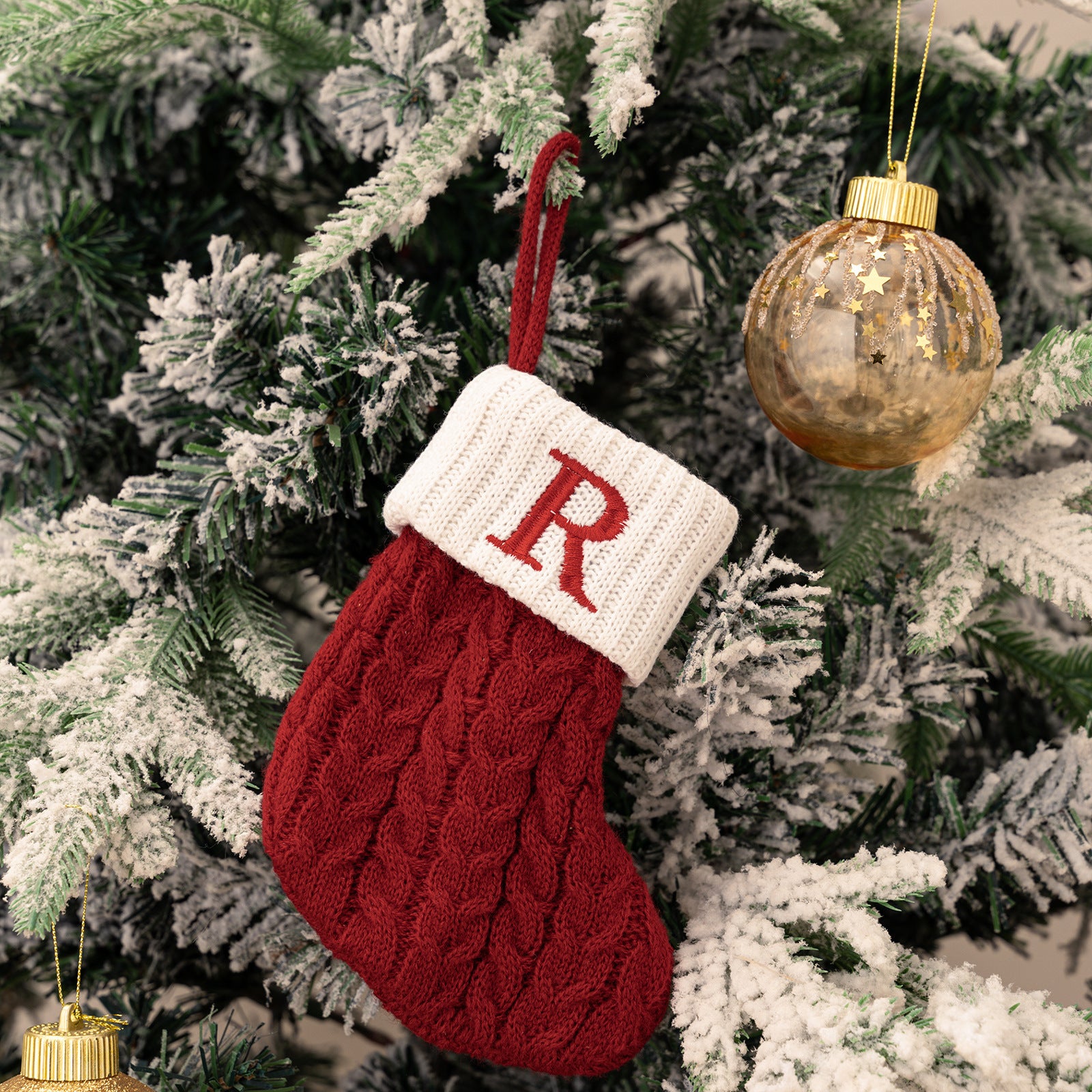 Cross-border cute letters Christmas stockings creative Christmas tree pendant Christmas style wool knitted socks decoration props