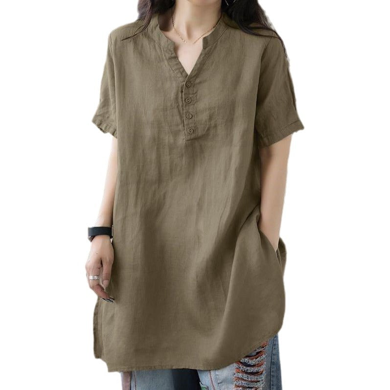 Cross-border European and American 2024 spring and summer Foreign Trade women's clothing independent station wish new top solid color button fashion short sleeve women
