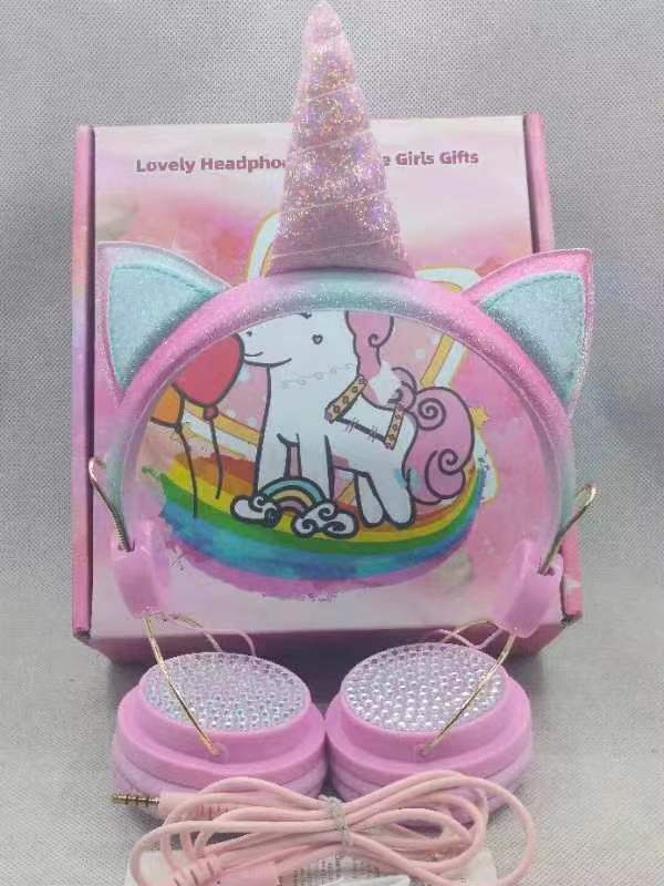 Factory cross-border Bluetooth headset wholesale hot head-mounted computer online class cartoon unicorn smart children's headphones