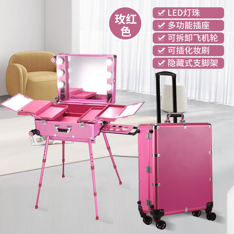 Aluminum Alloy trolley cosmetic case with lamp multi-functional tattoo beauty Bluetooth trolley case makeup artist toolbox