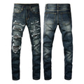 Fashion brand men's jeans slim fit hole & patch men's jeans American high street stretch men skinny pants 832