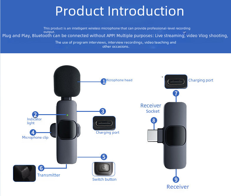 [Factory in stock] wireless microphone K1/K9/K6 plug-and-play intelligent noise reduction live broadcast collar clip microphone