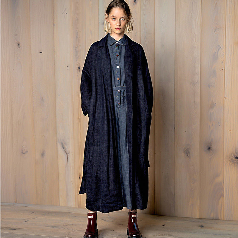 High class elegant pure Ramie coat 25 autumn women's overcoat slim slimming mid-length cotton linen niche trench coat