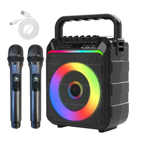 2024 new cross-border portable speaker outdoor KTV microphone Bluetooth integrated machine with dual wireless microphone