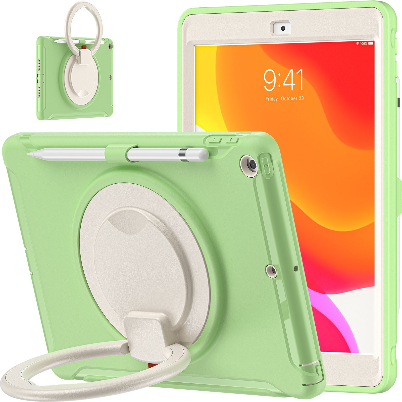 Applicable iPad 10.2 Apple tablet protective case with pen Sleeve 360 degrees handheld rotating bracket three-proof protective case