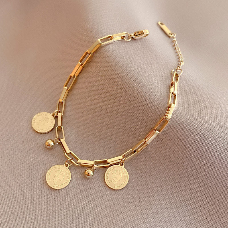 Trendy titanium steel hip hop cool round bracelet Korean style Internet celebrity ins cold style student girlfriends bracelet wholesale