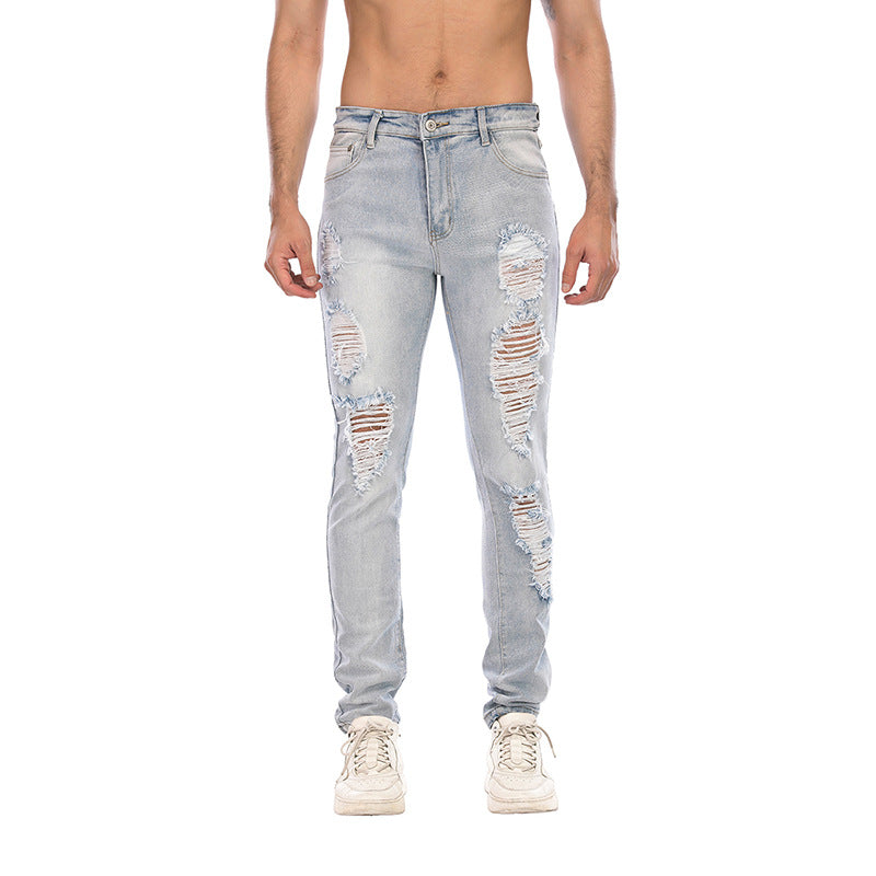 2021 new black jeans men's ripped slim stretch men's jeans Denim trousers cross-border supply jeans