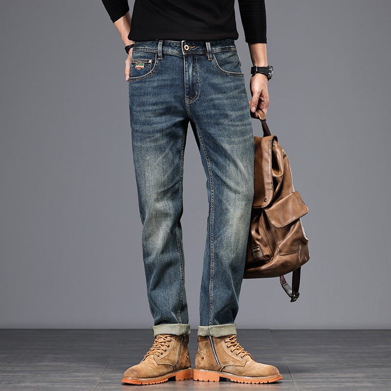 Autumn and Winter new American retro slim-fitting small straight jeans men's jeans one piece dropshipping