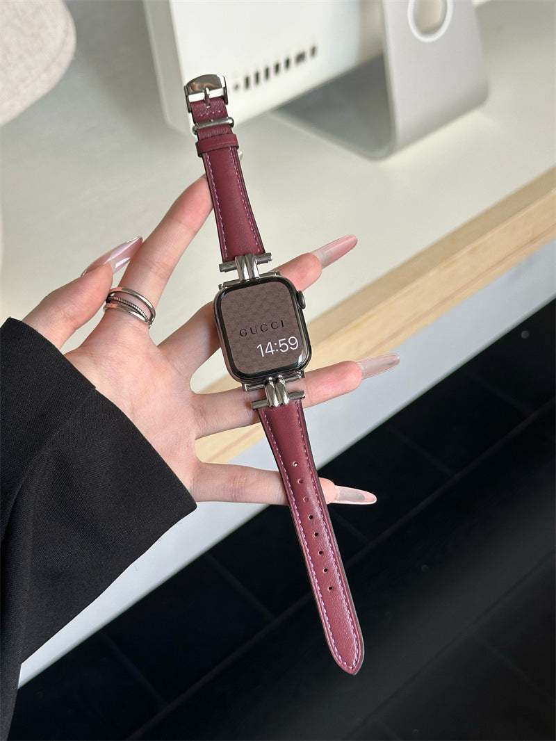 iwatch9 strap high sense genuine leather retro suitable for Apple Watch S10875se generation ultra autumn and winter leather