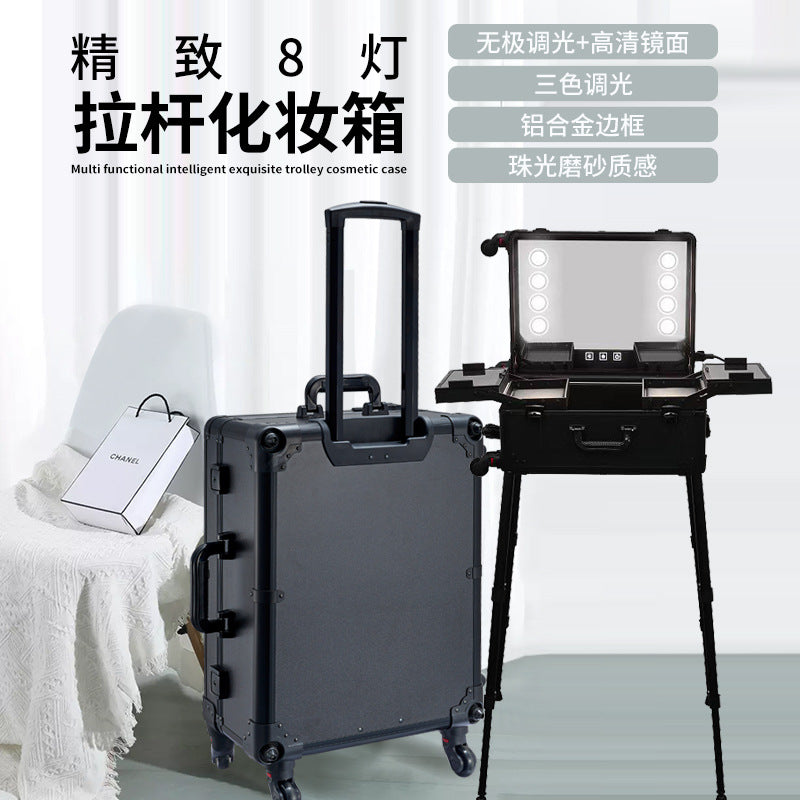 Aluminum Alloy trolley cosmetic case with lamp multi-functional tattoo beauty Bluetooth trolley case makeup artist toolbox