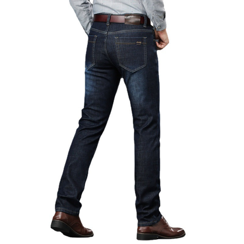 Autumn and winter fleece padded jeans men's business casual straight-leg jeans men's thick loose jeans men's pants 8005F