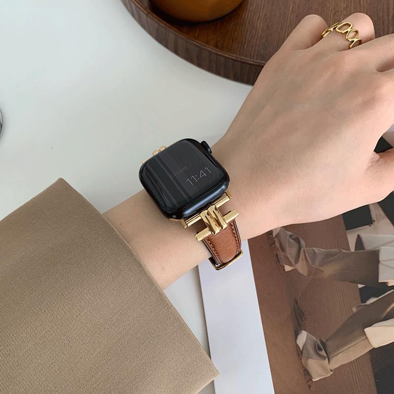 iwatch9 strap high sense genuine leather retro suitable for Apple Watch S10875se generation ultra autumn and winter leather
