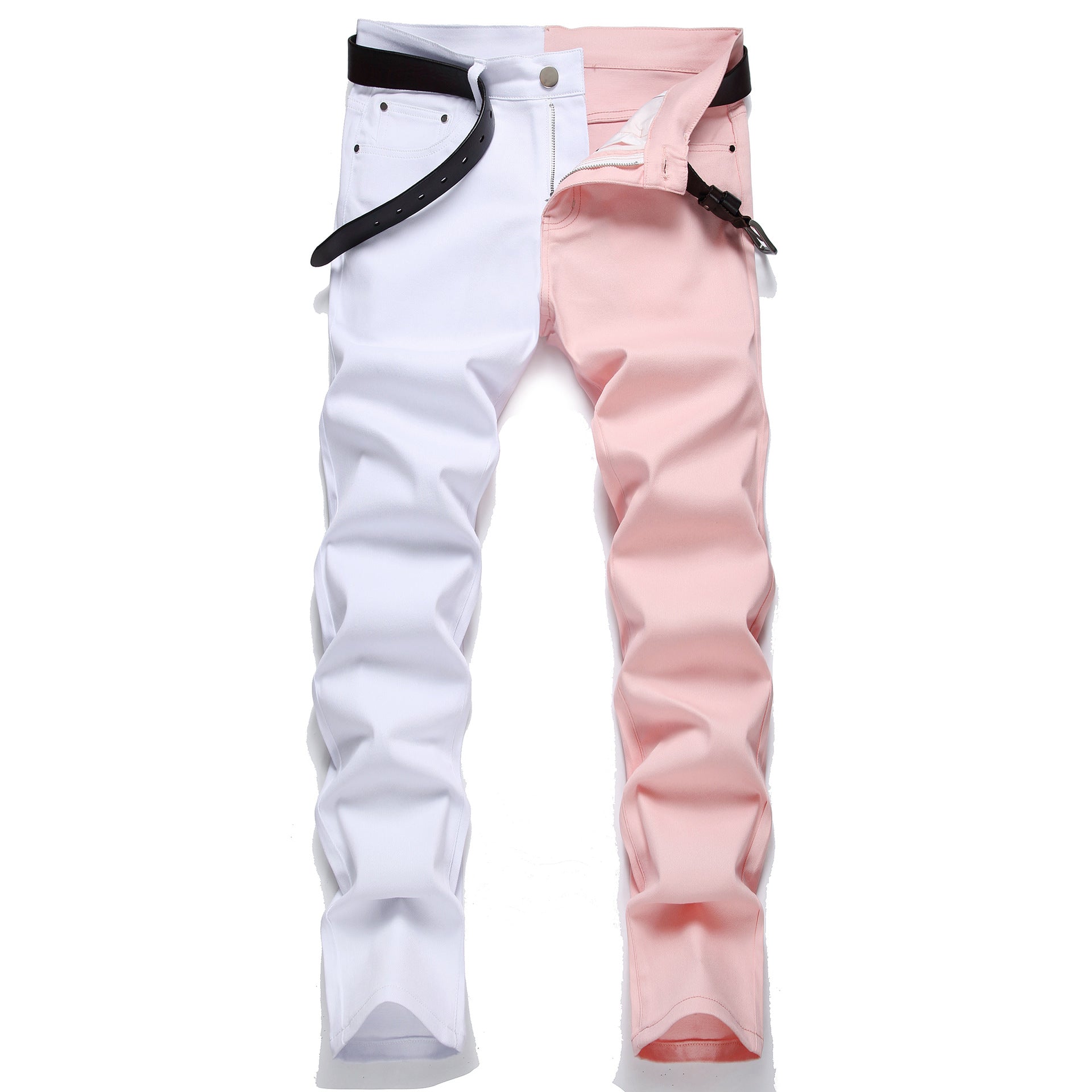 Jeans men's stitching two-color fashion trend men's denim simple personality slim men's jeans Micro