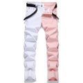Jeans men's stitching two-color fashion trend men's denim simple personality slim men's jeans Micro