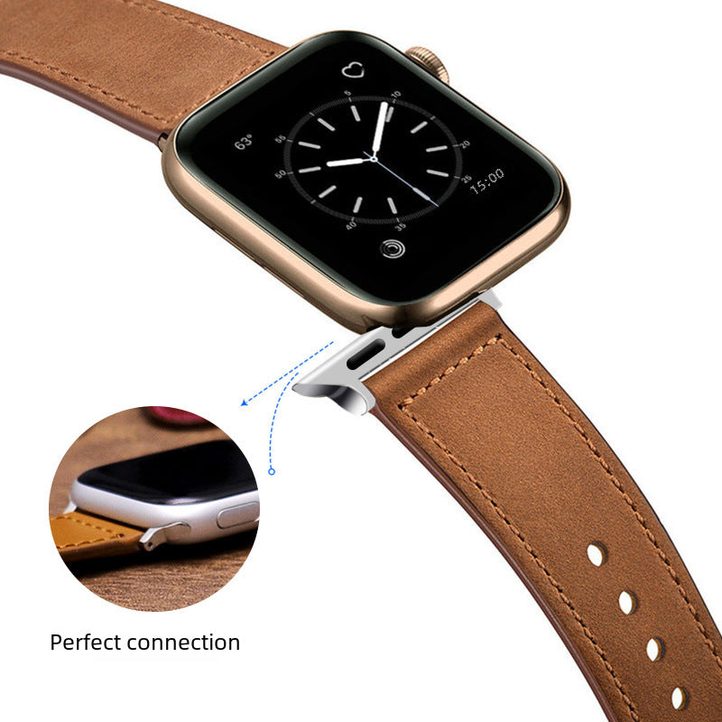 Suitable for apple apple watch3456 SE iwatch7 retro clinch top layer leather apple strap