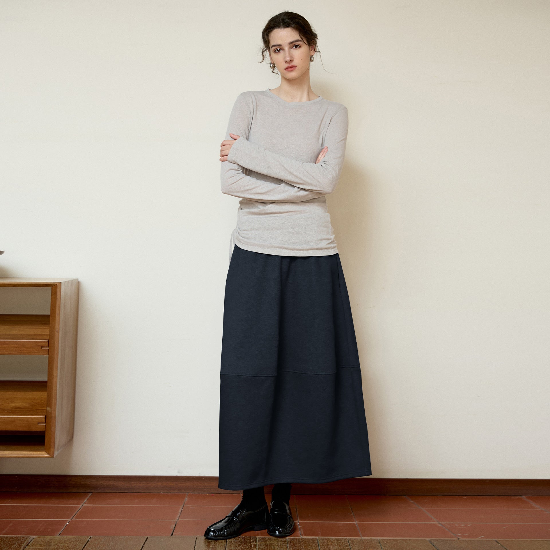 Three-dimensional Bud skirt umbrella skirt thickened autumn and winter commuting figure flattering bathroom skirt mid-length skirt loose high-grade skirt