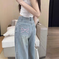 Bowknot embroidered wide-leg jeans for women 2025 Spring/Summer New High waist slimming high-rise all-matching straight pants
