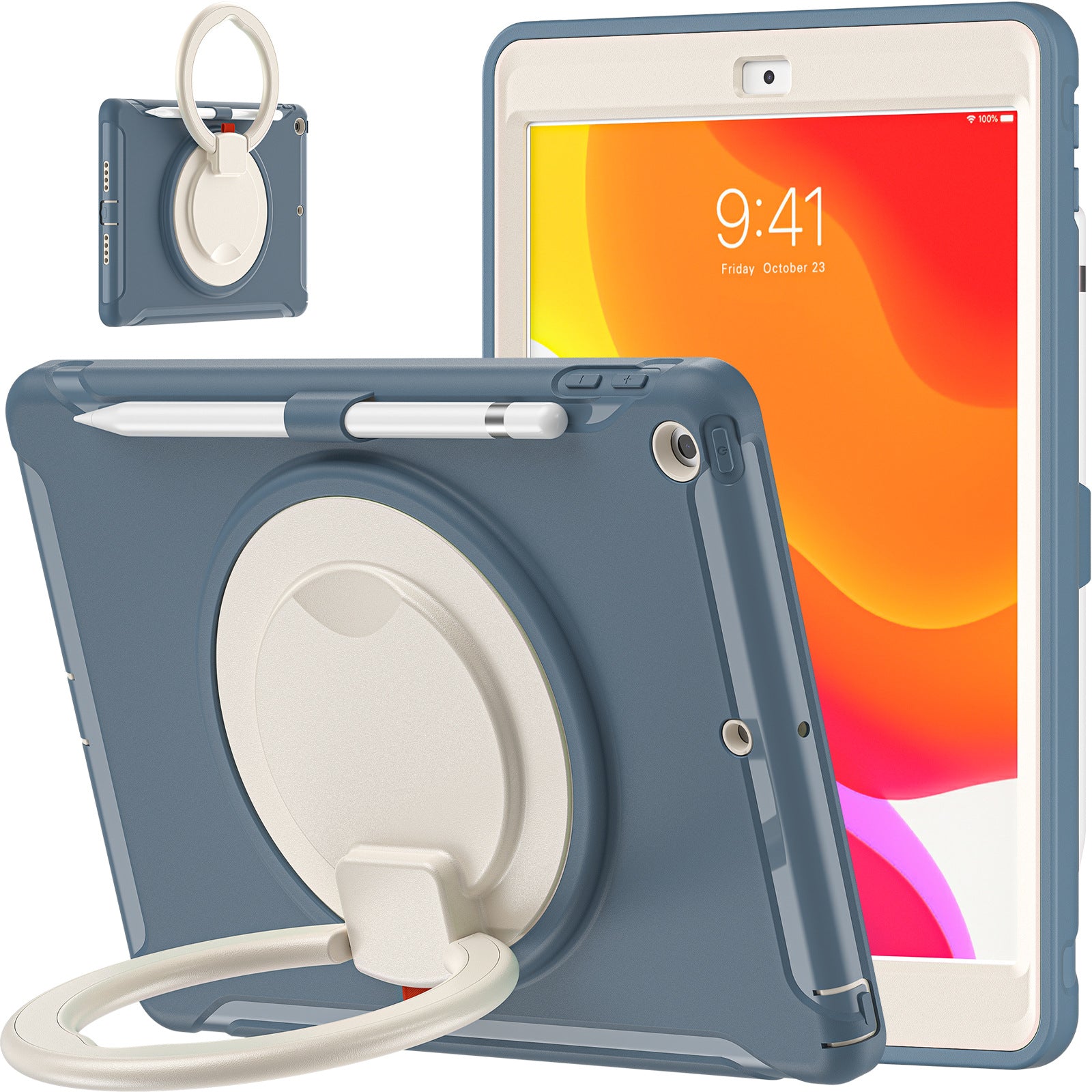 iPad 10.2 Apple tablet protective case with pen Sleeve 360 degrees handheld rotating bracket three-proof protective case