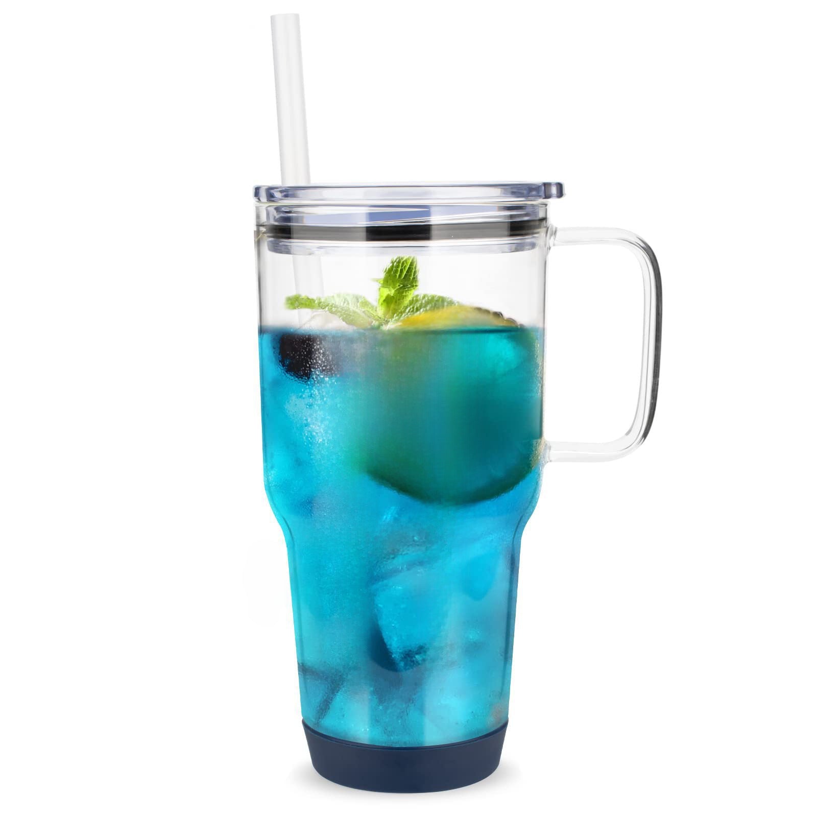 Cross-border 32oz handle Cup High Borosilicate glasses large capacity Car Cup with Straw ice cream cup high-looking Cup