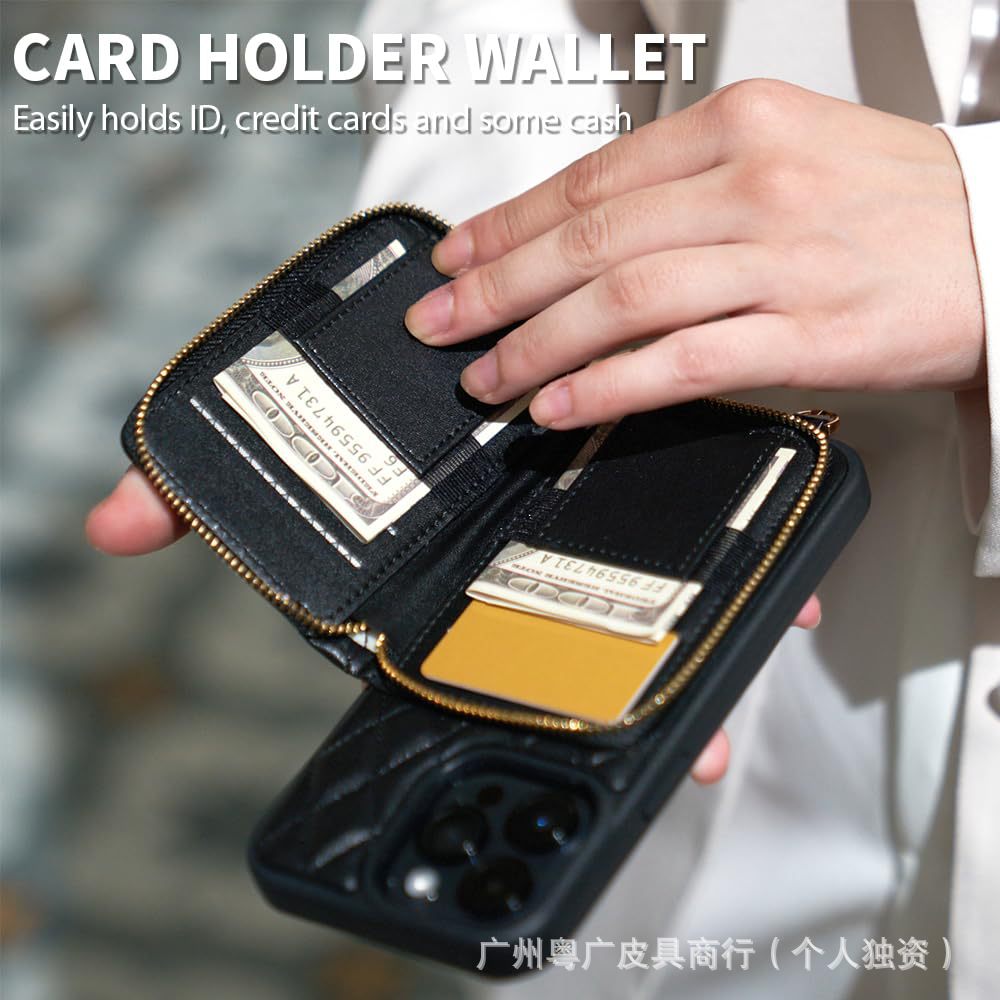 Amazon new lambskin embroidery phone case multiple card slots iPhone Series Multi-function mobile phone protective case