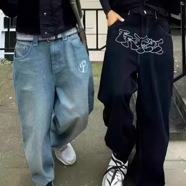 Cross-border e-commerce American street trousers Baggy casual jeans men's retro hip hop trendy high waist jeans