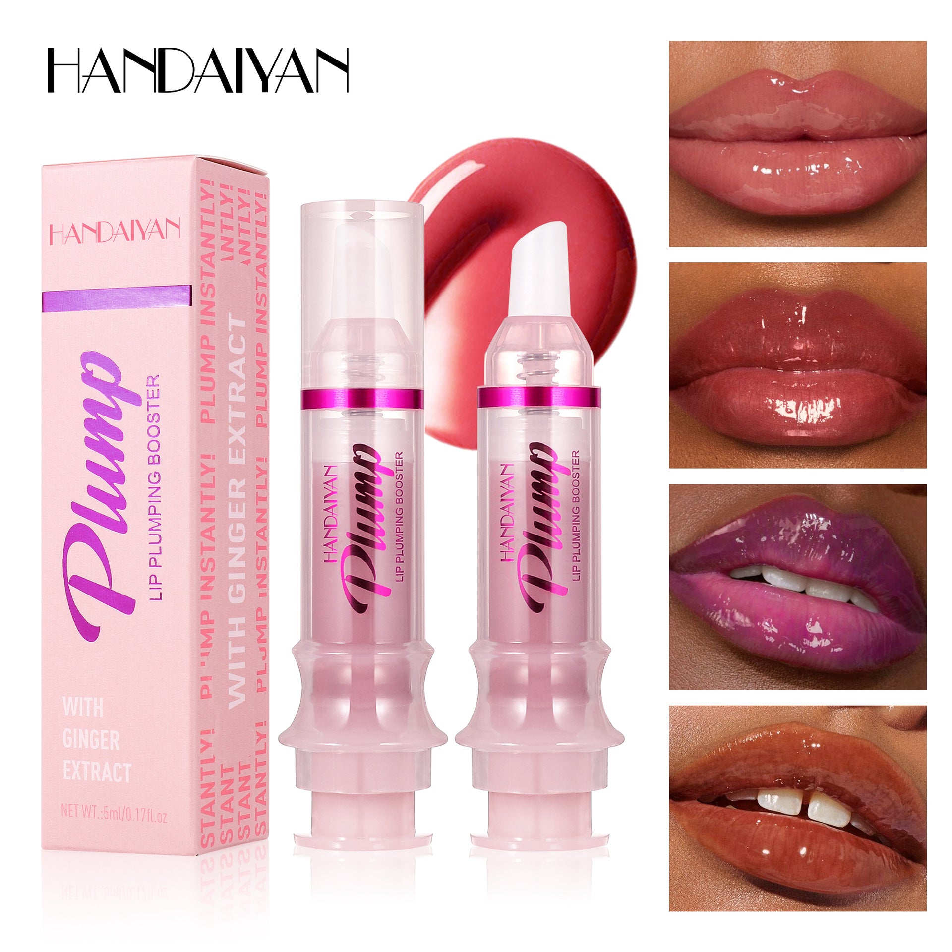 Cross-border lip lip gloss moisturizing full lips HANDAIYAN nourishing moisturizing easy to color syringe lip lip gloss