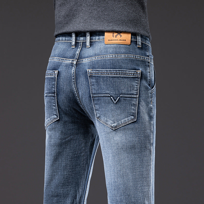 New summer thin stretch men's jeans slim fit business men's jeans men small straight pants