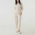 Thread pajamas two-piece set high-grade V-neck single breasted long-sleeved top elastic tied elastic waist wide-leg pants