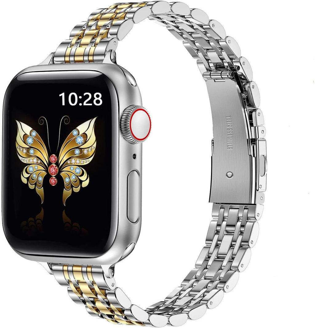 Suitable for Apple Watch9 smart strap Apple 8ultra small seven beads slingshot buckle steel strap metal strap