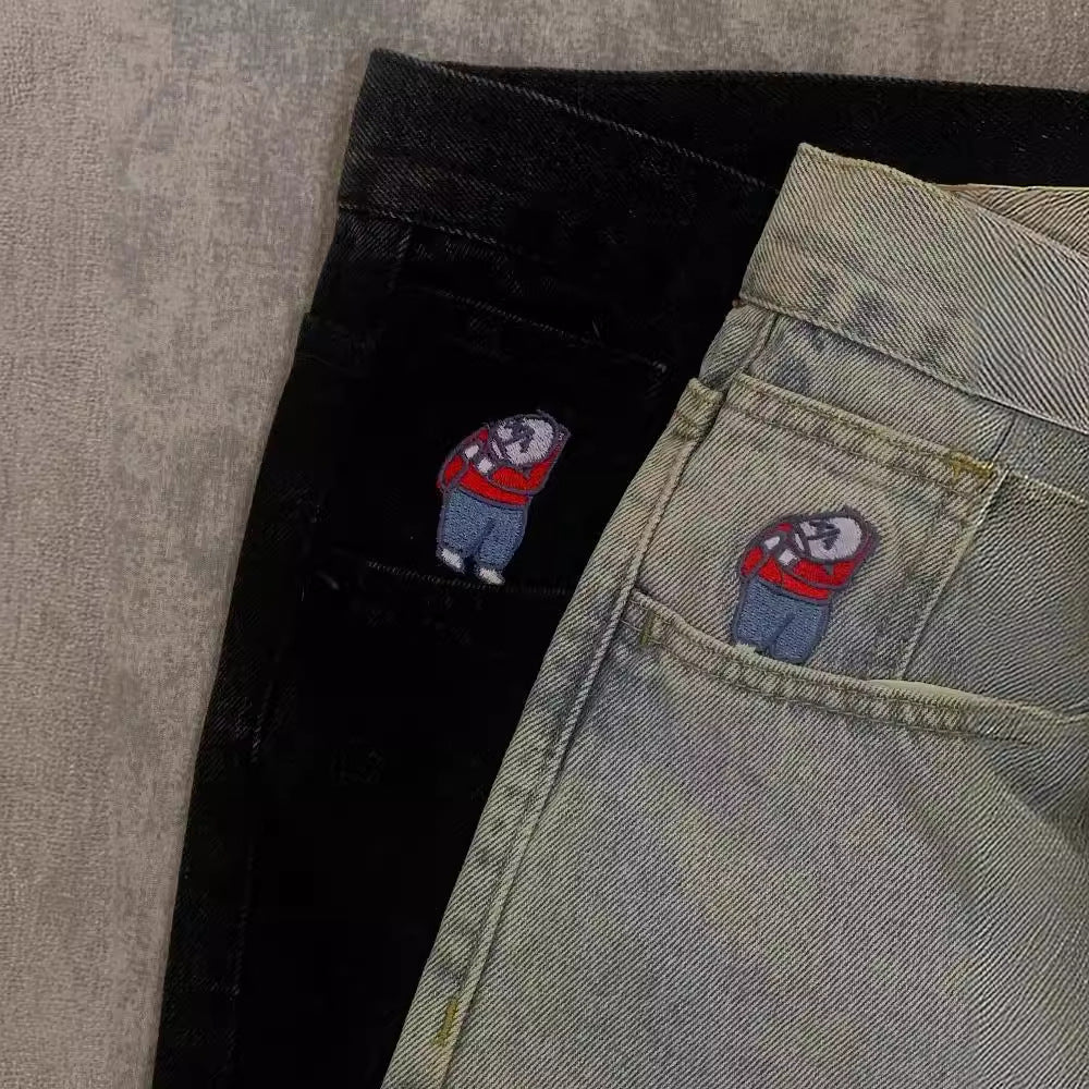 Y2g Street jeans big boy jeans Harajuku style hip hop cartoon embroidered men's casual jeans
