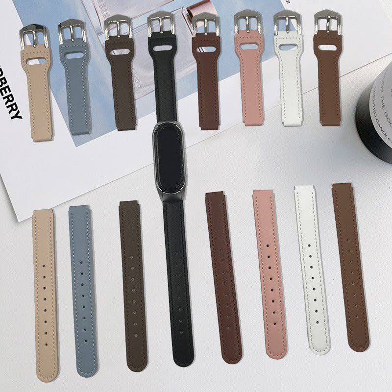 New applicable mi bracelet 5/6 7 case universal leather pure color all-matching fashion men and women bracelet watch strap
