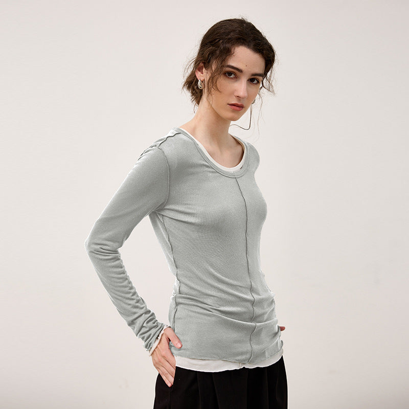High quality Tencel wool women's bottoming shirt autumn and winter New round neck knitted inner match warm slimming long sleeve top