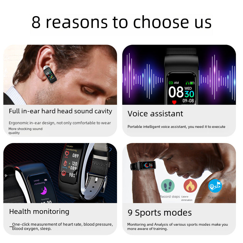K60 smart bracelet call listening to music AI voice hard head in-ear headset 1.08 HD color screen address book synchronization
