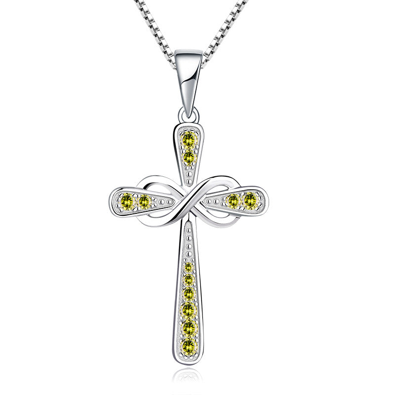 Cross necklace female S925 sterling silver bow zircon pendant foreign trade cross-border thermal mining jewelry silver accessories processing