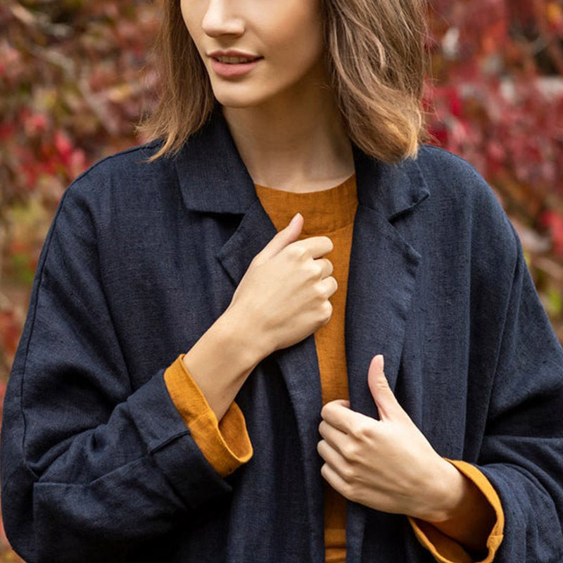 High class elegant pure Ramie coat 25 autumn women's overcoat slim slimming mid-length cotton linen niche trench coat