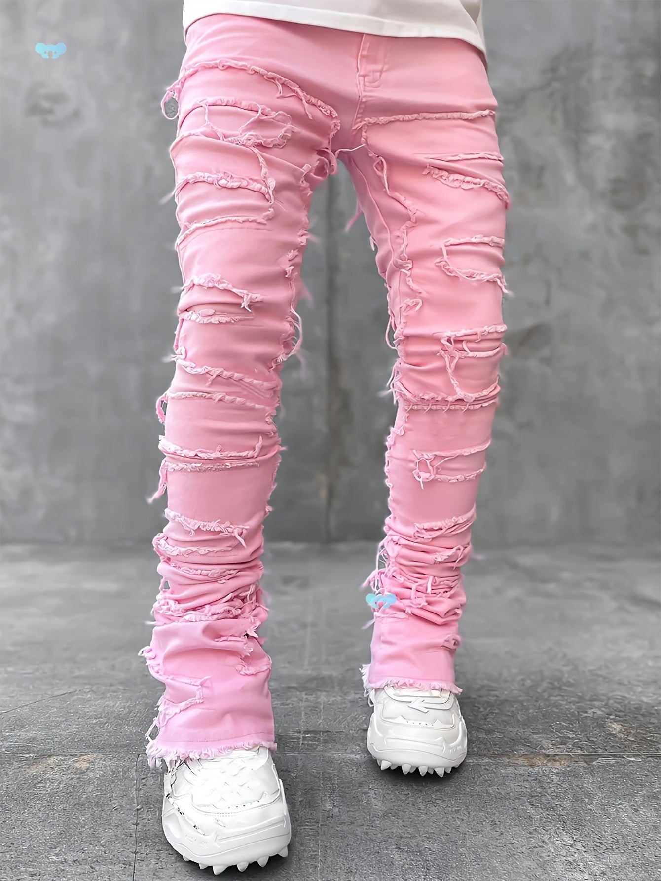 Mens Slim Straight Jeans with Elastic Waist Creative Jeans